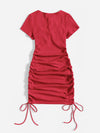 Ruched Drawstring Side Bodycon Dress