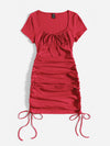 Ruched Drawstring Side Bodycon Dress