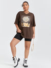 Plus Sun Moon Cactus Print Drop Shoulder Tee