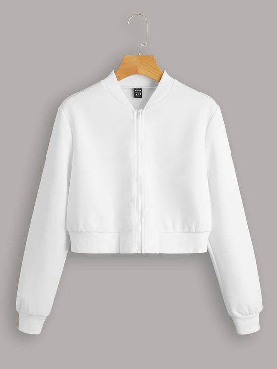 Solid Zip Up Bomber Jacket