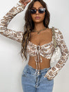 Marble Print Tie Front Crop Top
