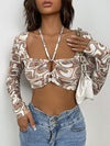 Marble Print Tie Front Crop Top
