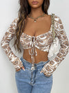 Marble Print Tie Front Crop Top