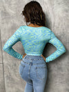 Scoop Neck Marble Print Tie Front Crop Top