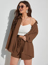 Plus Textured Drop Shoulder Blouse Shorts