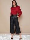 Buttoned Cuff Lantern Sleeve Satin Top