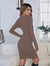 Belted Ribbed Knit Bodycon Sweater Dress
