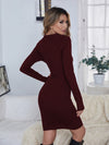 Belted Ribbed Knit Bodycon Sweater Dress