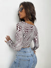 Marble Print Tie Front Crop Top