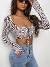 Marble Print Tie Front Crop Top