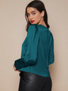 Buttoned Cuff Lantern Sleeve Satin Top