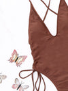Solid Drawstring One Piece Swimsuit
