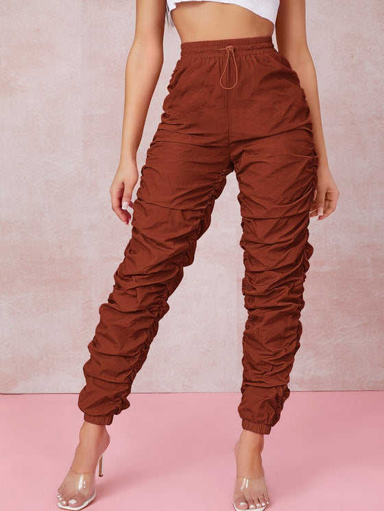 Ruched Toggle Drawstring Windbreaker Stacked Pants