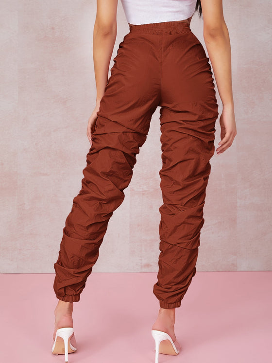 Ruched Toggle Drawstring Windbreaker Stacked Pants