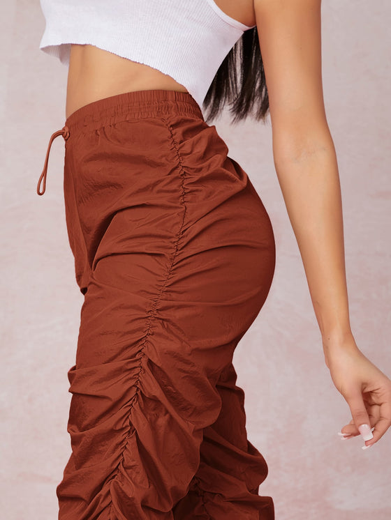 Ruched Toggle Drawstring Windbreaker Stacked Pants