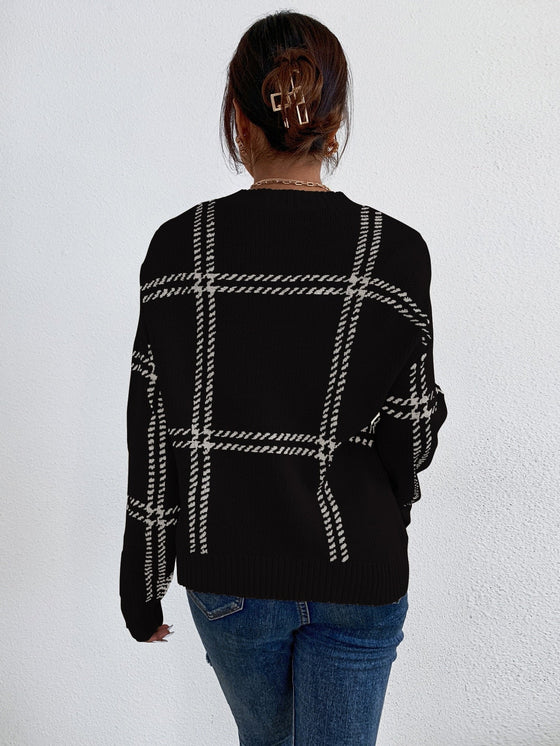 Plaid Pattern Drop Shoulder Sweater
