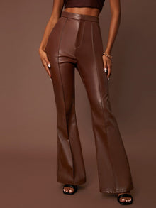  BAE Seam Front Flare Leg PU Leather Pants