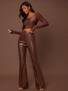 BAE Seam Front Flare Leg PU Leather Pants