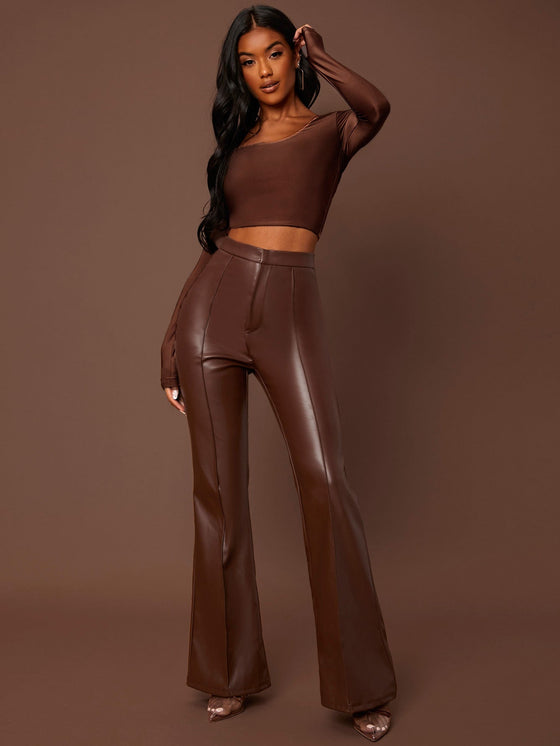 BAE Seam Front Flare Leg PU Leather Pants