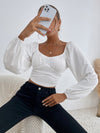 Sweetheart Neck Lantern Sleeve Crop Top