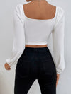 Sweetheart Neck Lantern Sleeve Crop Top