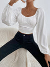 Sweetheart Neck Lantern Sleeve Crop Top
