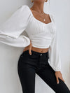 Sweetheart Neck Lantern Sleeve Crop Top