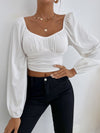 Sweetheart Neck Lantern Sleeve Crop Top