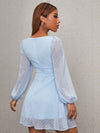 Ruched Bust Lantern Sleeve Swiss Dot Dress