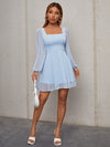 Ruched Bust Lantern Sleeve Swiss Dot Dress