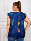 Plus Cactus Print Ruffle Trim Blouse