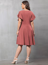 Plus Solid Flutter Sleeve Dress