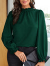 Frill Trim Flounce Sleeve Keyhole Back Blouse