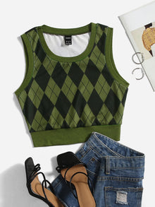  Argyle Pattern Tank Top