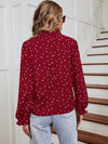 Heart Print Notched Neck Flounce Sleeve Blouse