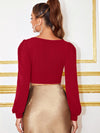 priv Sweetheart Neck Lantern Sleeve Crop Top