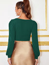 priv Sweetheart Neck Lantern Sleeve Crop Top