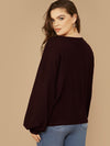 Plus Drop Shoulder Lantern Sleeve Waffle Knit Top