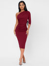 PETITE Solid One Shoulder Ruched Bodycon Dress
