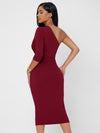 PETITE Solid One Shoulder Ruched Bodycon Dress