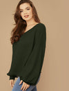 Plus Drop Shoulder Lantern Sleeve Waffle Knit Top