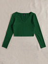 EZwear F Solid V Neck Crop Tee