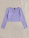 EZwear F Solid V Neck Crop Tee