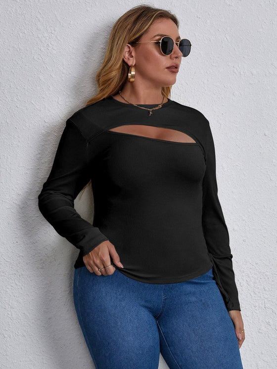 Plus Cut Out Ribbed Knit Tee