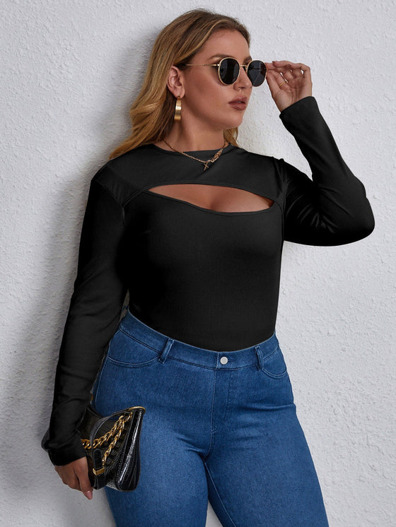 Plus Cut Out Ribbed Knit Tee