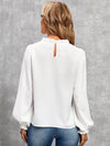 Frill Trim Flounce Sleeve Keyhole Back Blouse