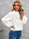 Frill Trim Flounce Sleeve Keyhole Back Blouse