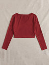 EZwear F Solid V Neck Crop Tee