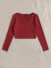 EZwear F Solid V Neck Crop Tee