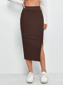  Slit Hem Rib knit Pencil Skirt